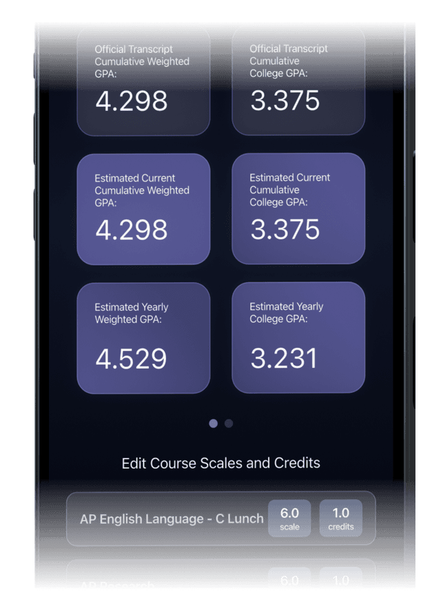 Calculation feature screenshot - Realtime GPA Computation Framework
